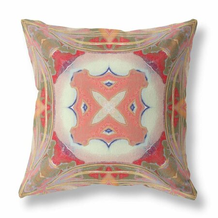 PALACEDESIGNS 28 in. Peach & Green Geo Tribal Indoor & Outdoor Throw Pillow Multi Color PA3093784